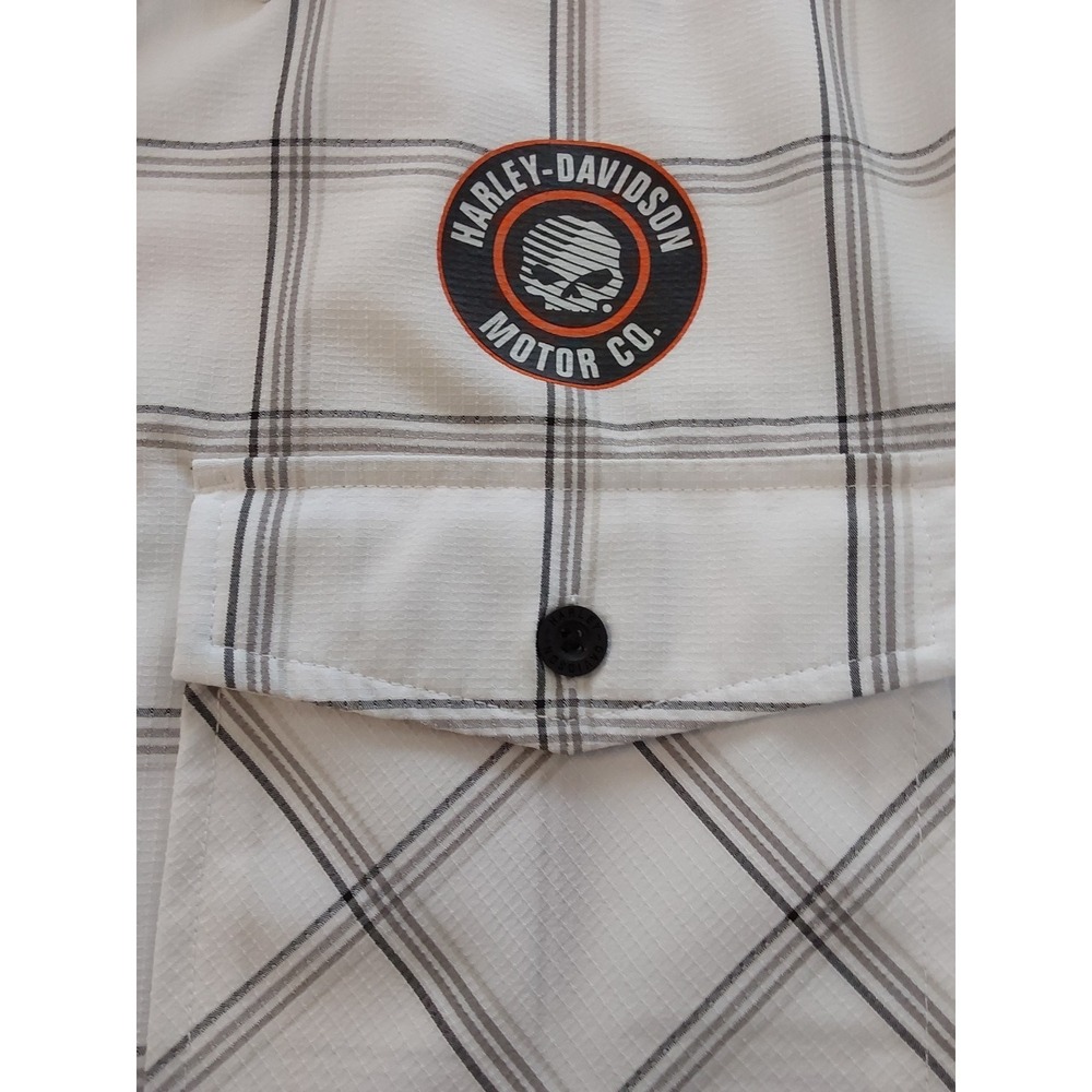 Harley Davidson MotorClothes Shirt Mens M White Plaid Button Up Biker Logo - Picture 12 of 13